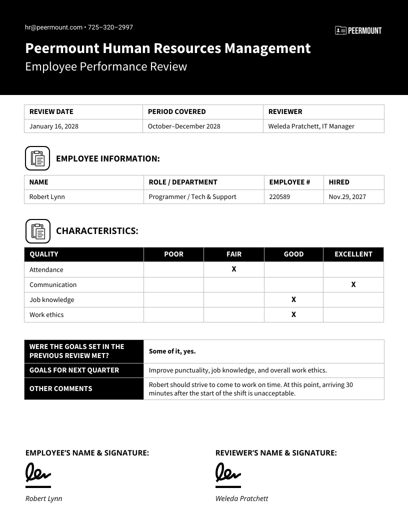 Basic Performance Review Template - Venngage