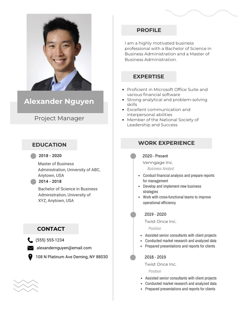 Professional Biodata Project Manager Resume Template - Venngage