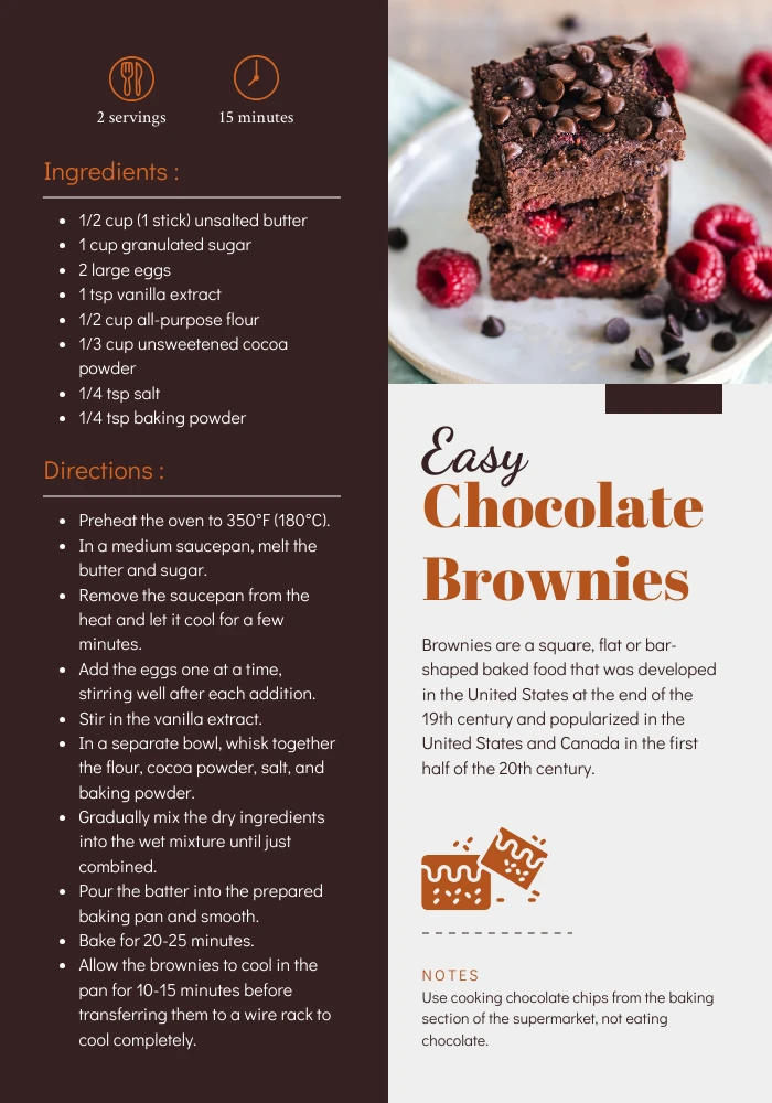 Light Grey And Dark Brown Modern Brownies Recipe Cards - Venngage