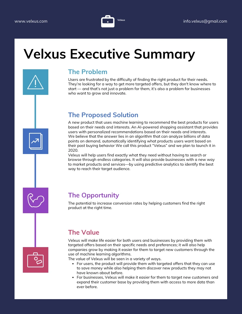 Best Startup Executive Summary Example Template Venngage