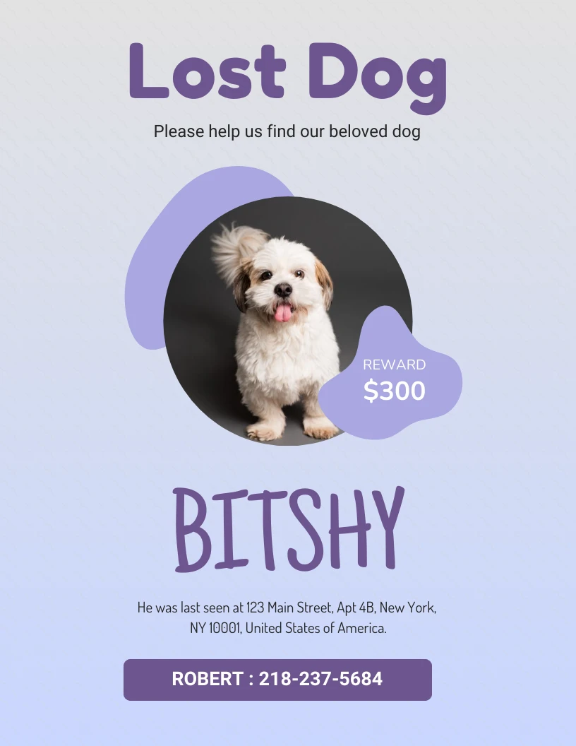 Purple Blue Lost Dog Poster - Venngage