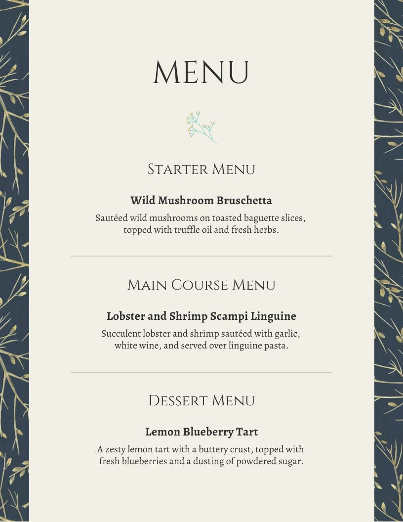 Dark Green And Beige Modern Floral Pattern Wedding Menu - Venngage