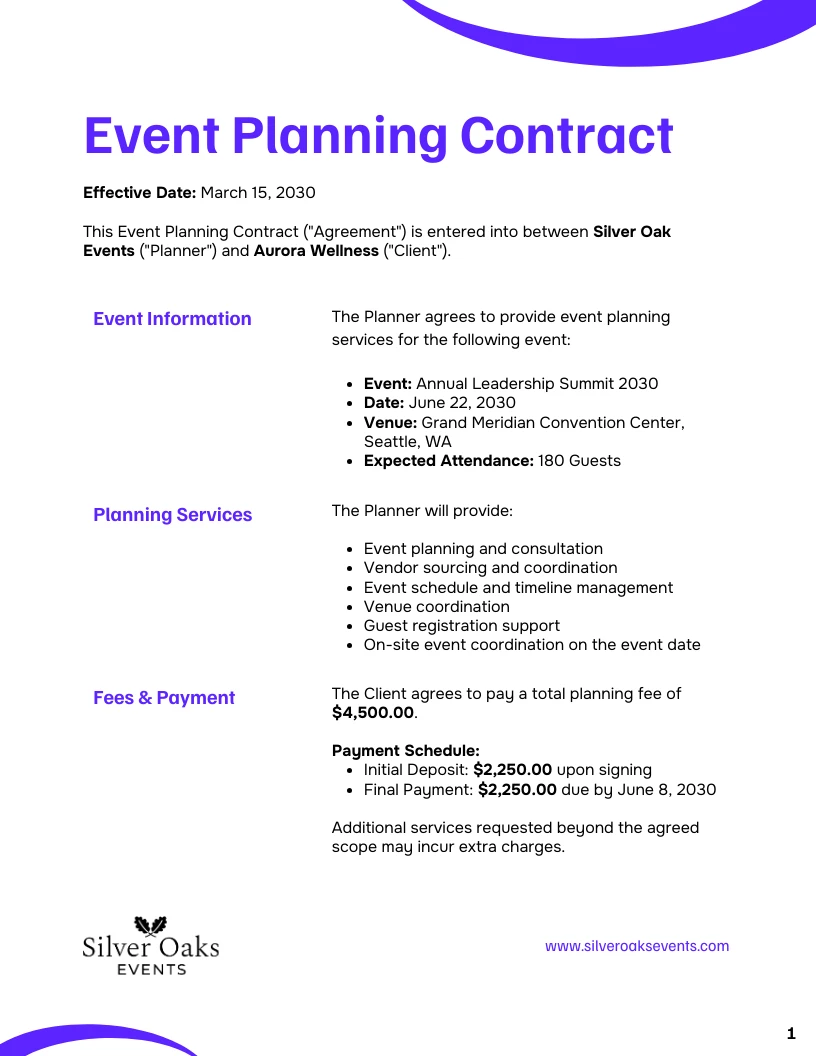 Event Planning Contract Template - Venngage