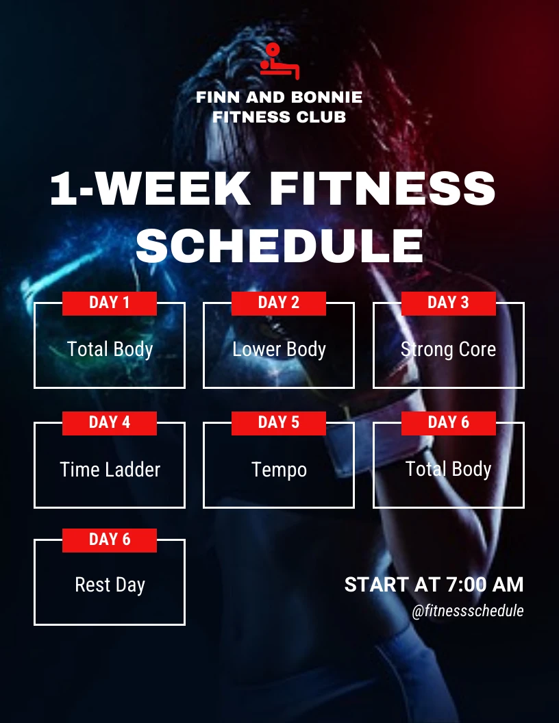 Black Modern 1-Week Fitness Schedule Template - Venngage