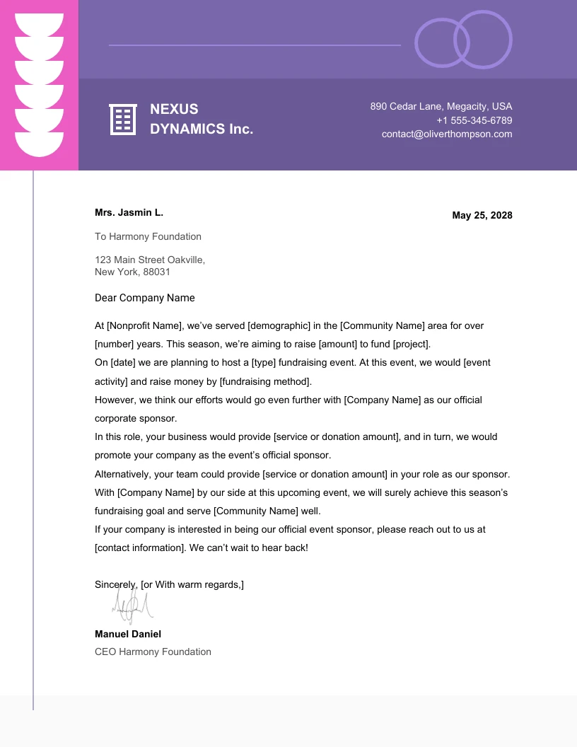 Purple Aesthetic Sponsorship Letter - Venngage