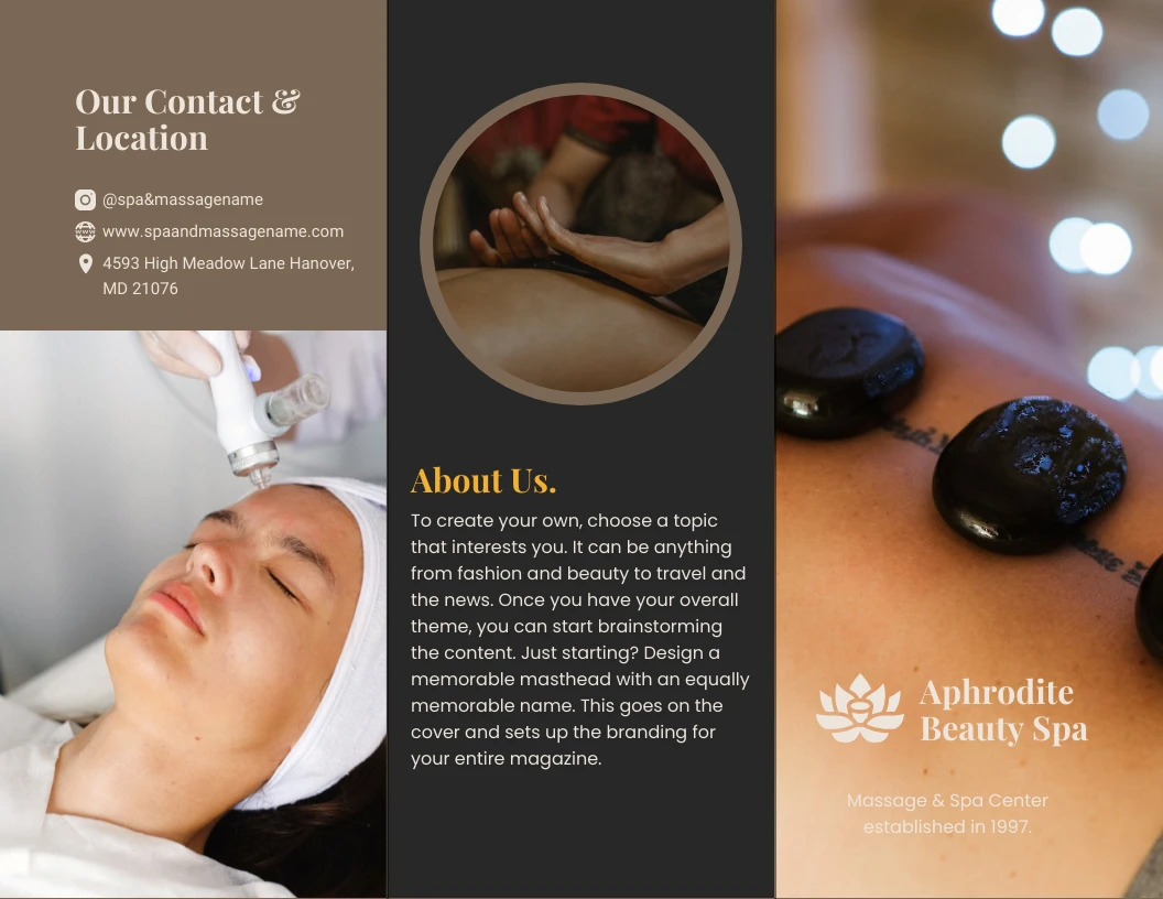 Brown Beauty Spa Brochure Template Venngage