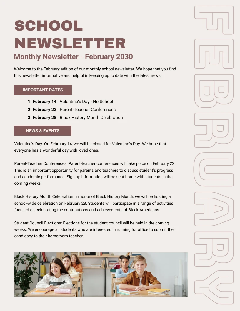 Beige Brown Classic Monthly School Newsletter Template Venngage Beige Brown Classic Monthly School Newsletter Template Venngage