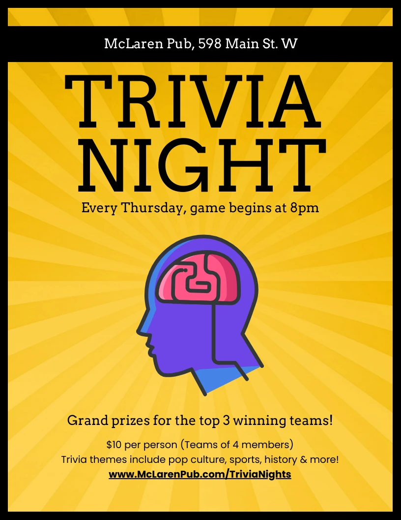 Yellow Trivia Night Poster - Venngage