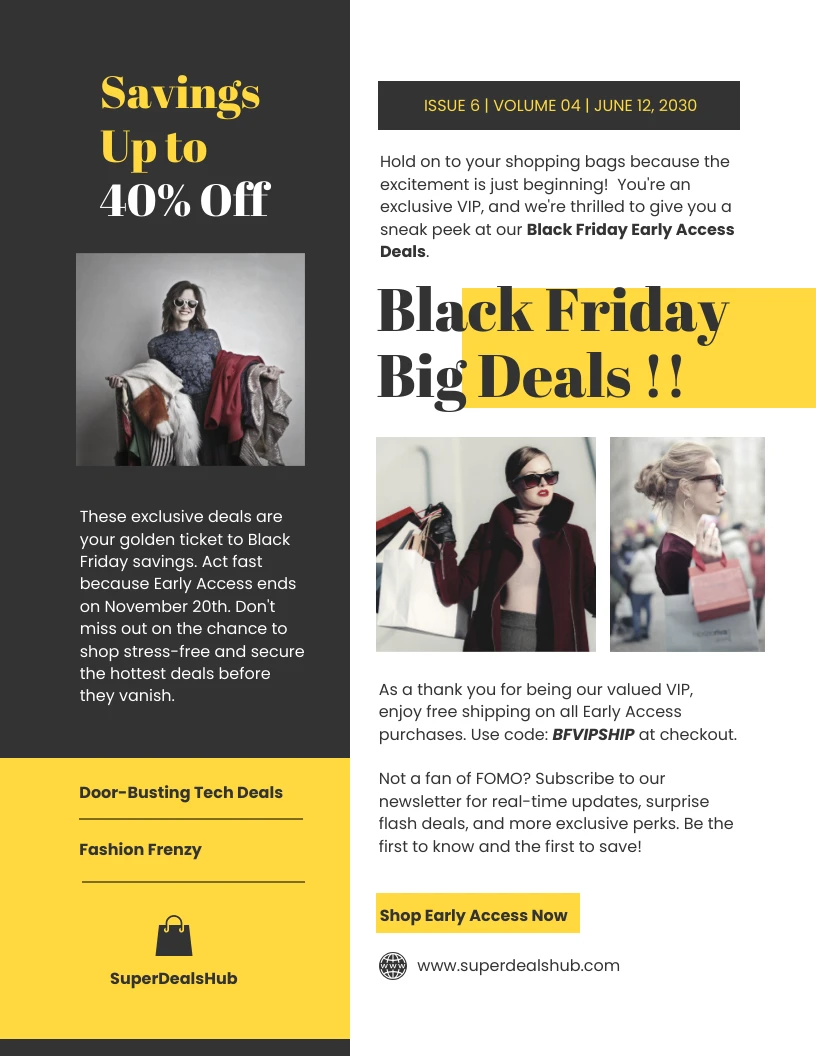 Newsletter sulle offerte di accesso anticipato del Black Friday - Venngage