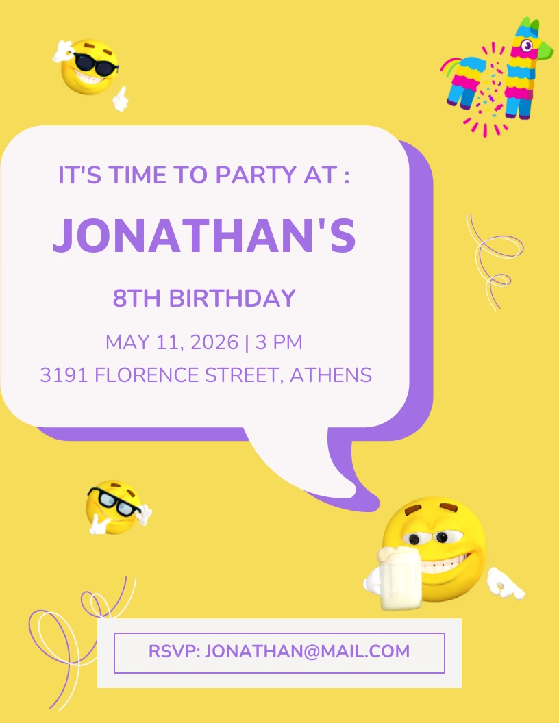 Yellow Chill Birthday Invitation - Venngage, image size:816x1056
