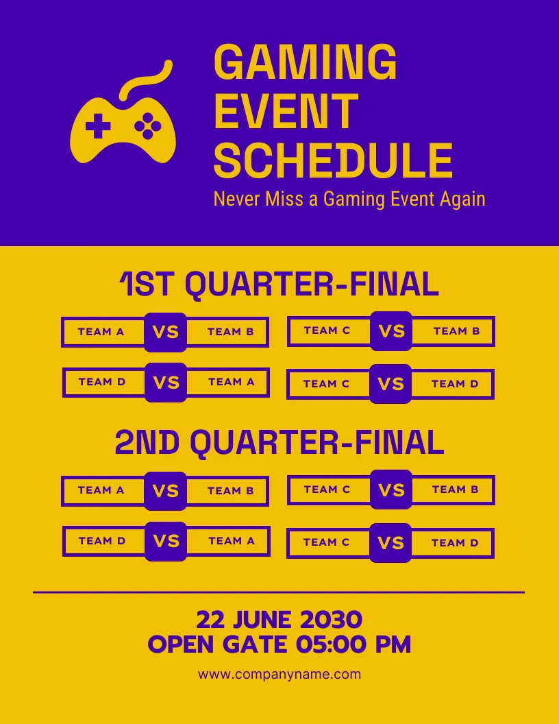 Yellow And Blue Simple Gaming Event Schedule Template Venngage