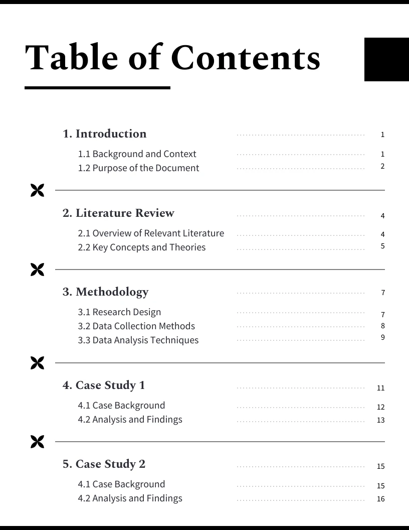 literature review table of content