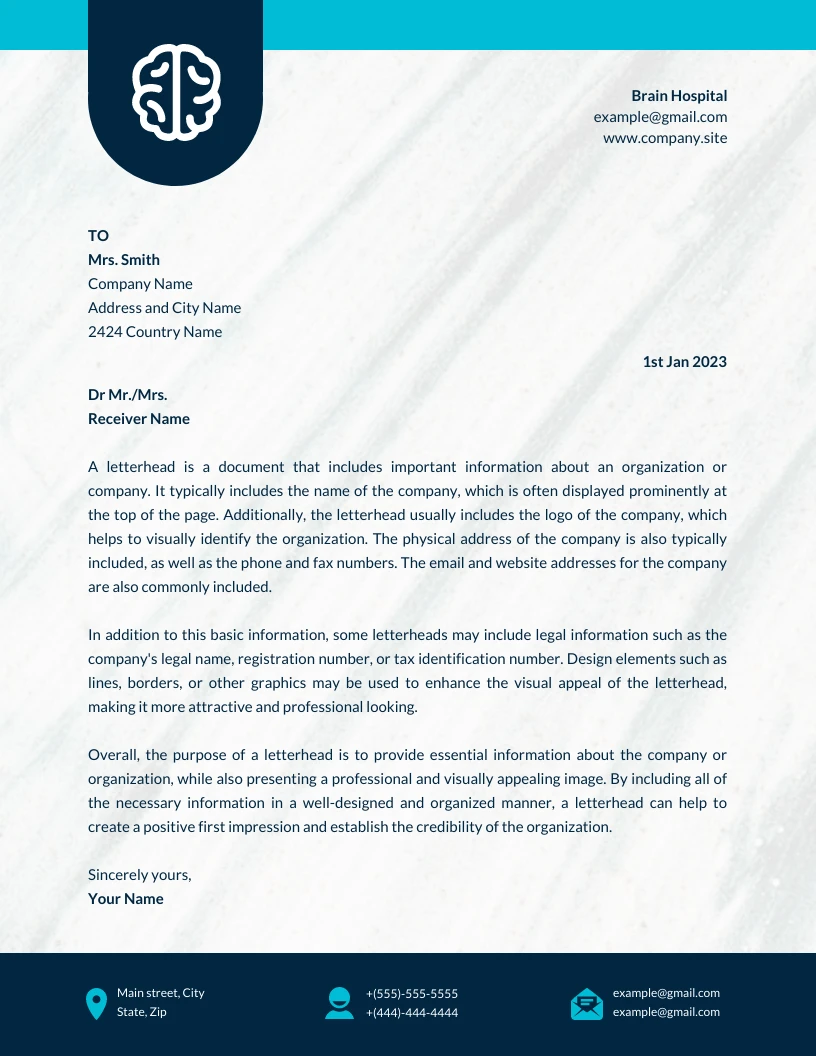 White And Blue Elegant Modern Hospital Letterhead Template - Venngage