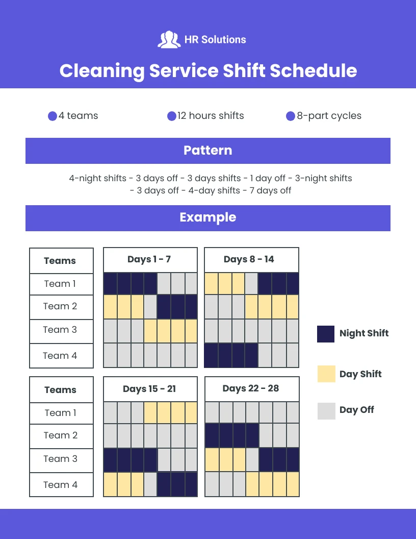 Blue and White Cleaning Service Shift Schedule Template Venngage