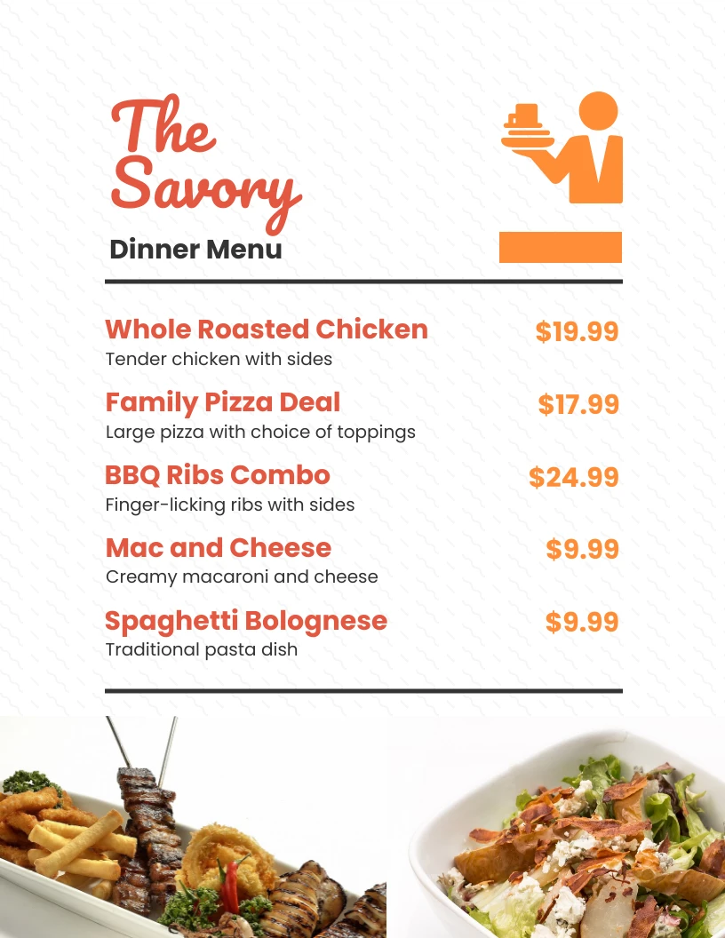 Simple White Dinner Menu Venngage