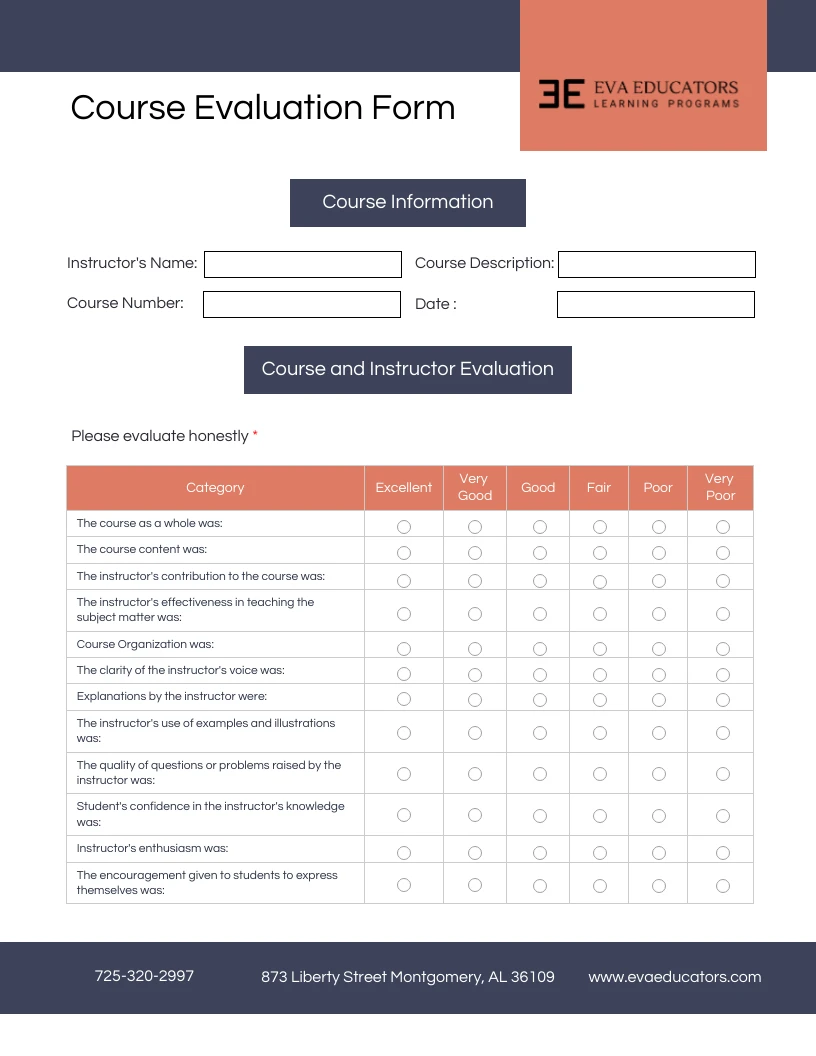 Course Training Program Evaluation Form Template - Venngage