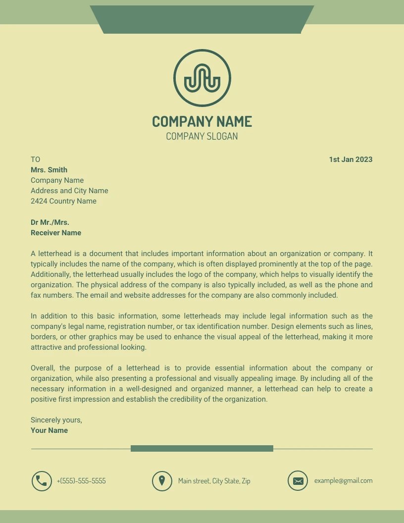 Green Monochrome Modern Creative Letterhead Template - Venngage