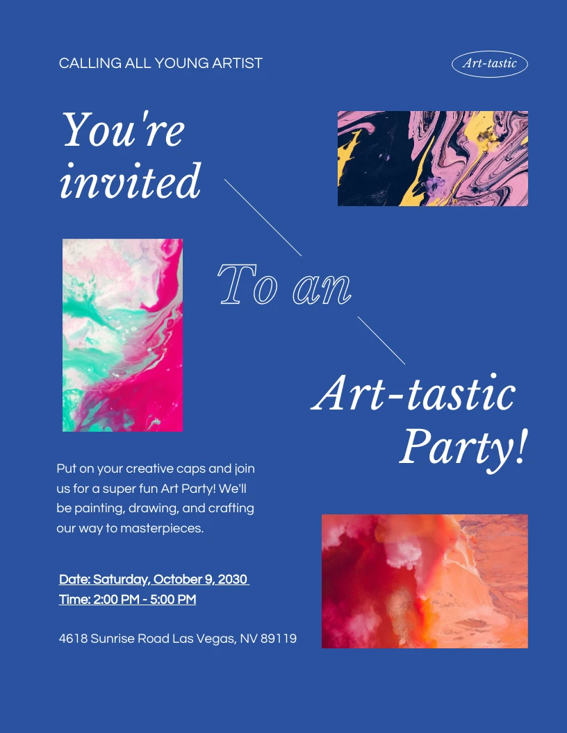 Blue And White Simple Art Party Invitation - Venngage