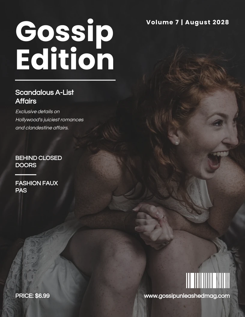 White Minimalist Gossip Magazine Cover - Venngage