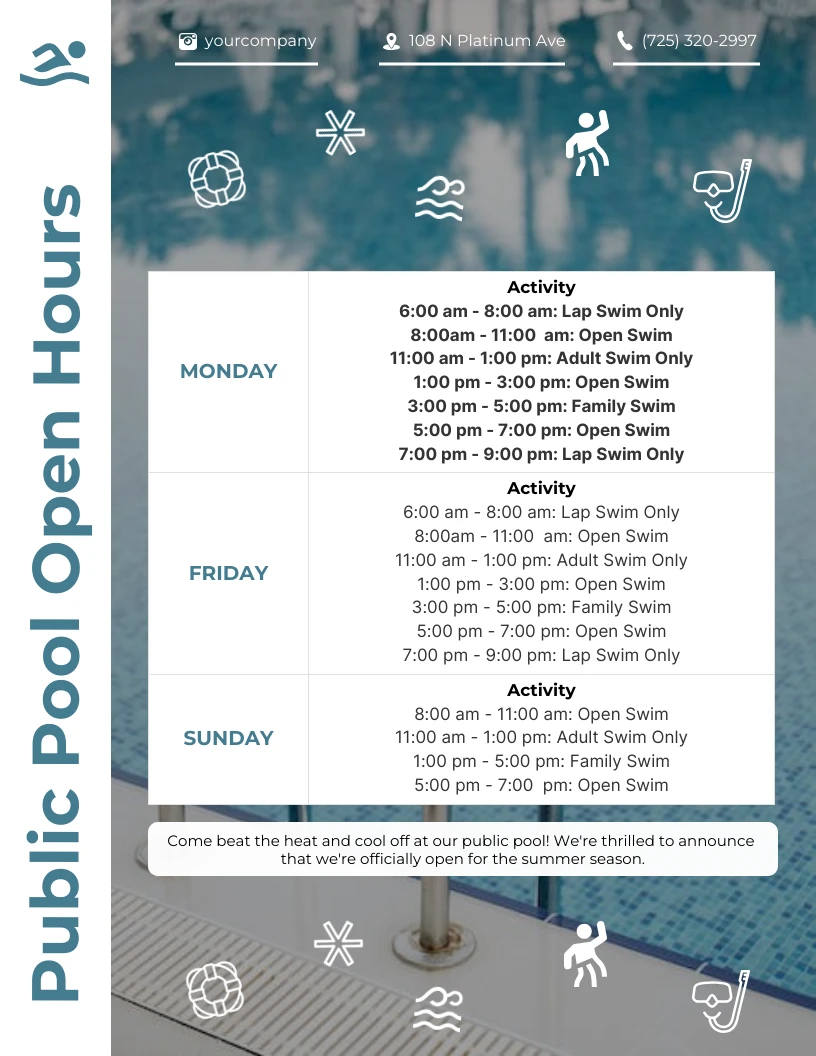 Public Pool Open Schedule Template - Venngage