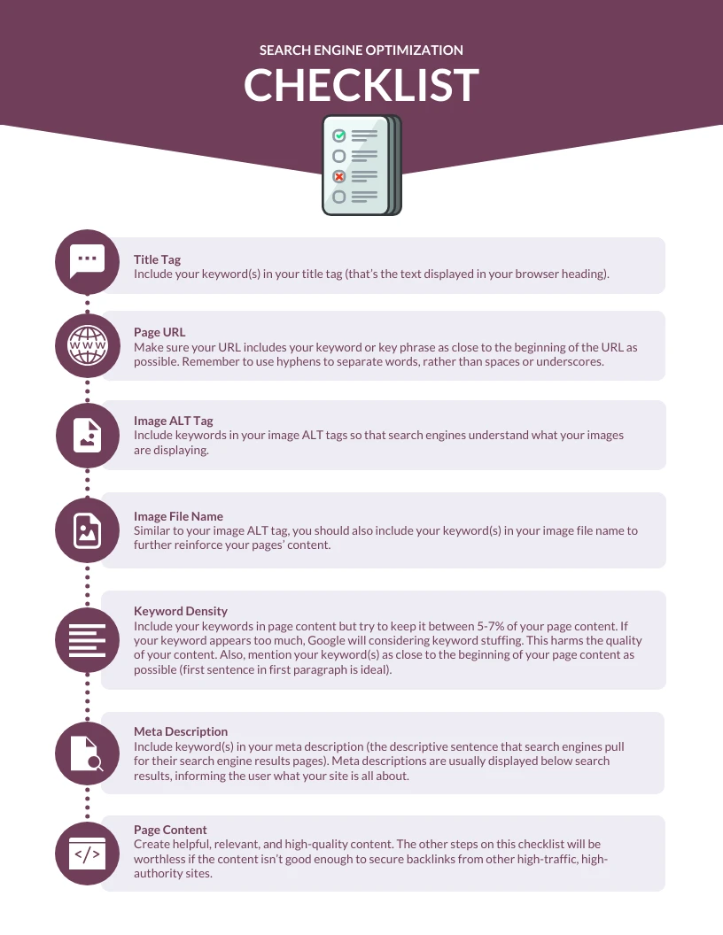 Icon SEO List Checklist Template - Venngage