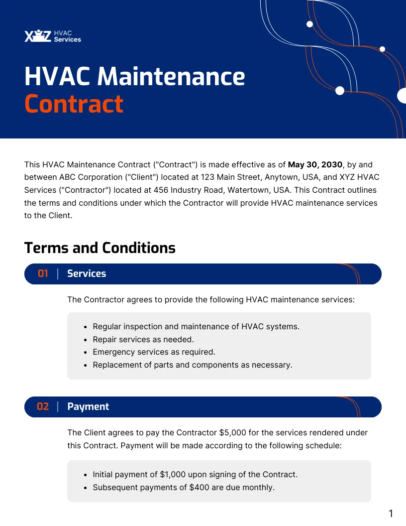 HVAC Maintenance Contract Template - Venngage