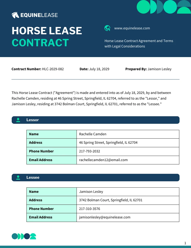 Horse Lease Contract Template - Venngage