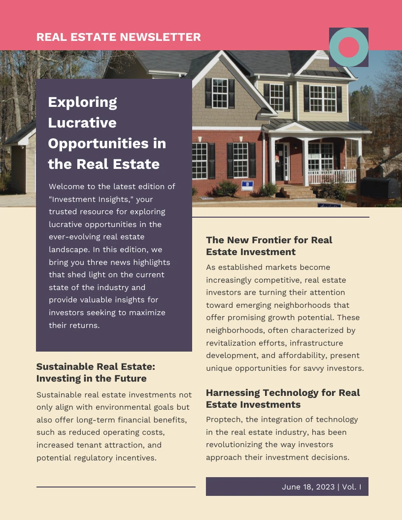 Dark Violet Real Estate Newsletter Venngage