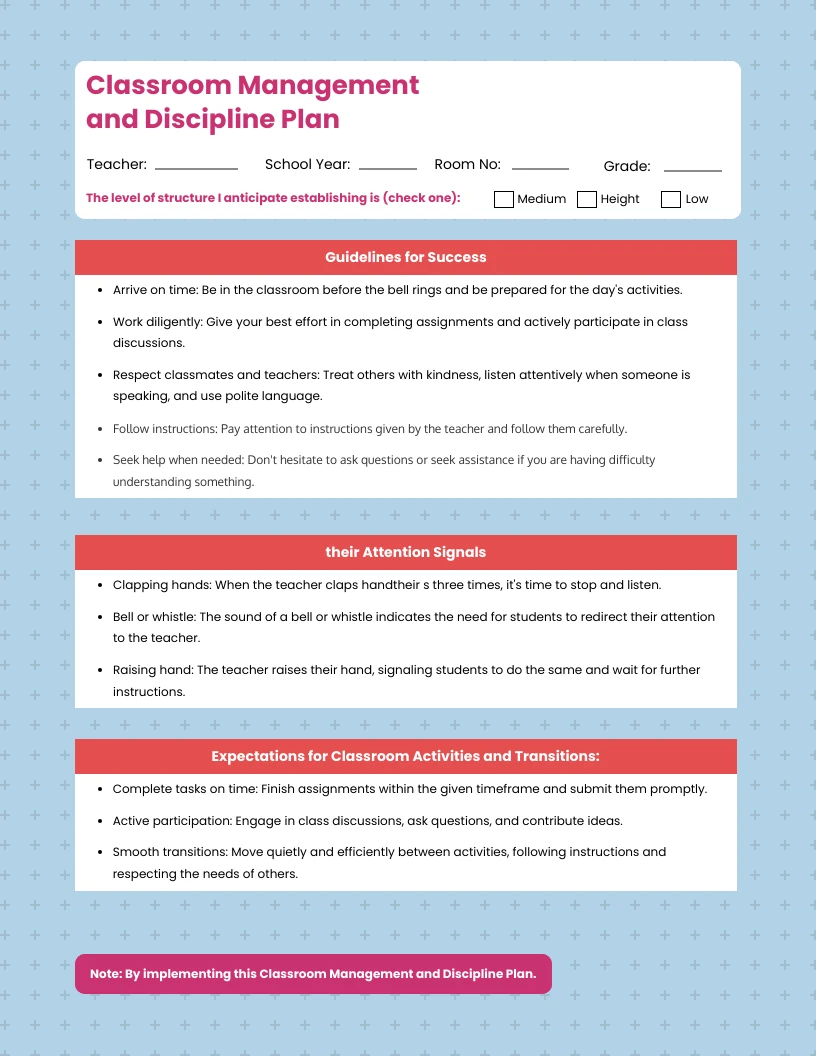 Spindle Red Classroom Management Plan Template - Venngage