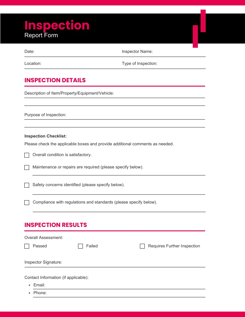 Inspection Report Form Template - Venngage