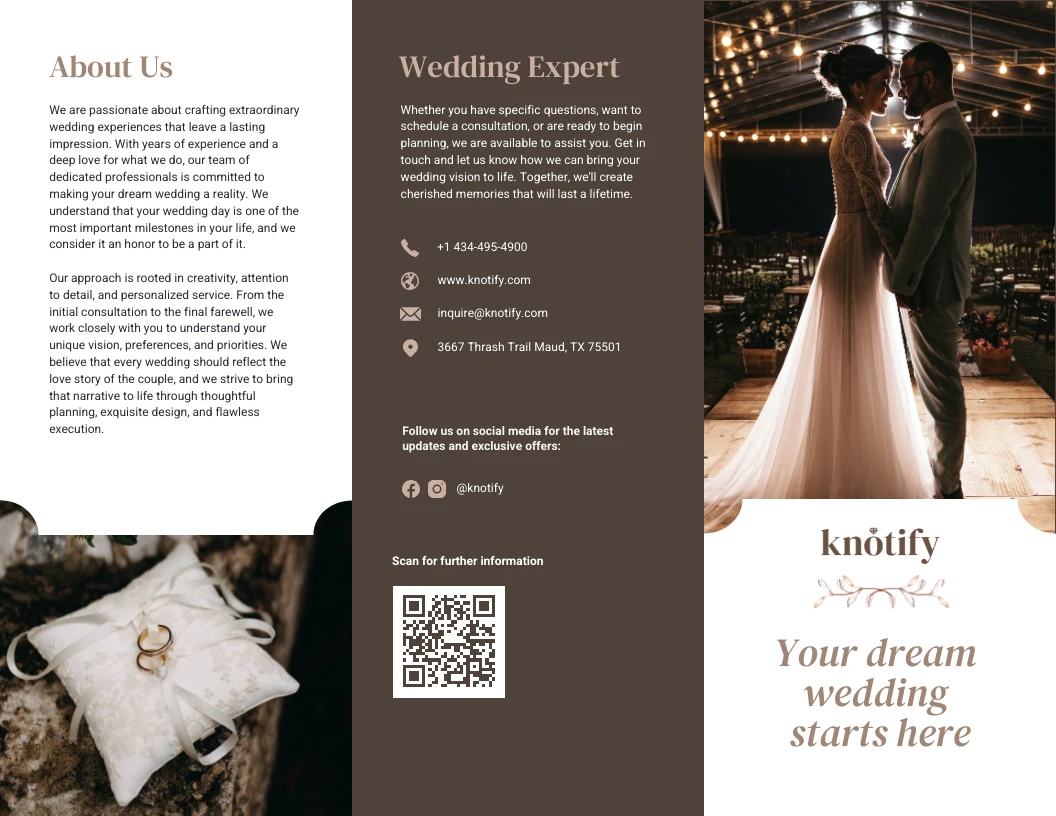 White And Brown Wedding Tri Fold Brochure Venngage