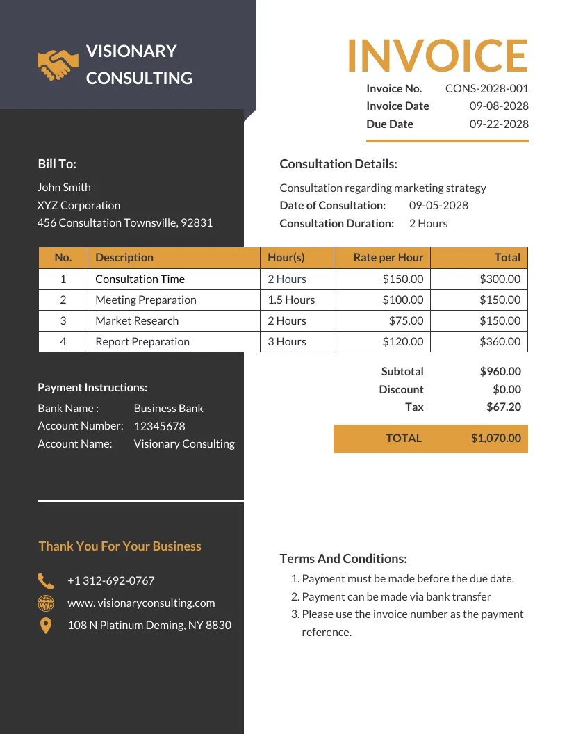 Black Yellow Consulting Invoice Template - Venngage