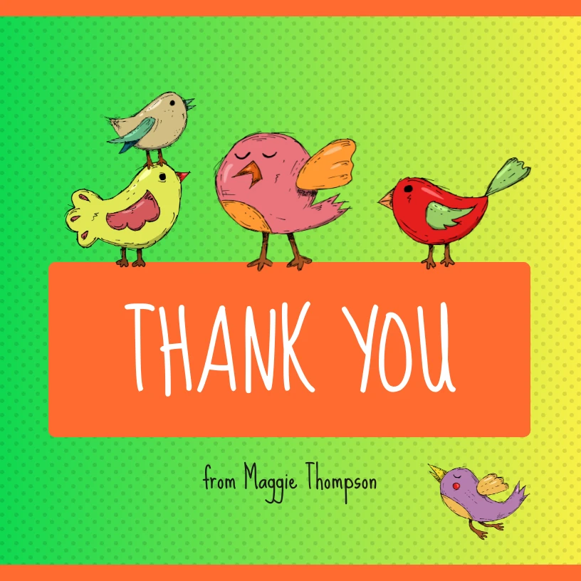 Colorful Birds Thank You Card - Venngage