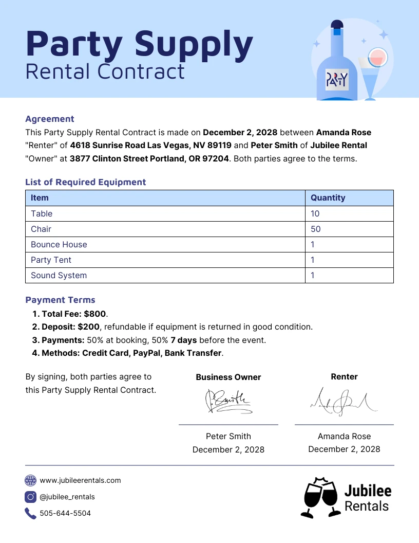 Party Supply Rental Contract Template Venngage Party Supply Rental Contract Template Venngage