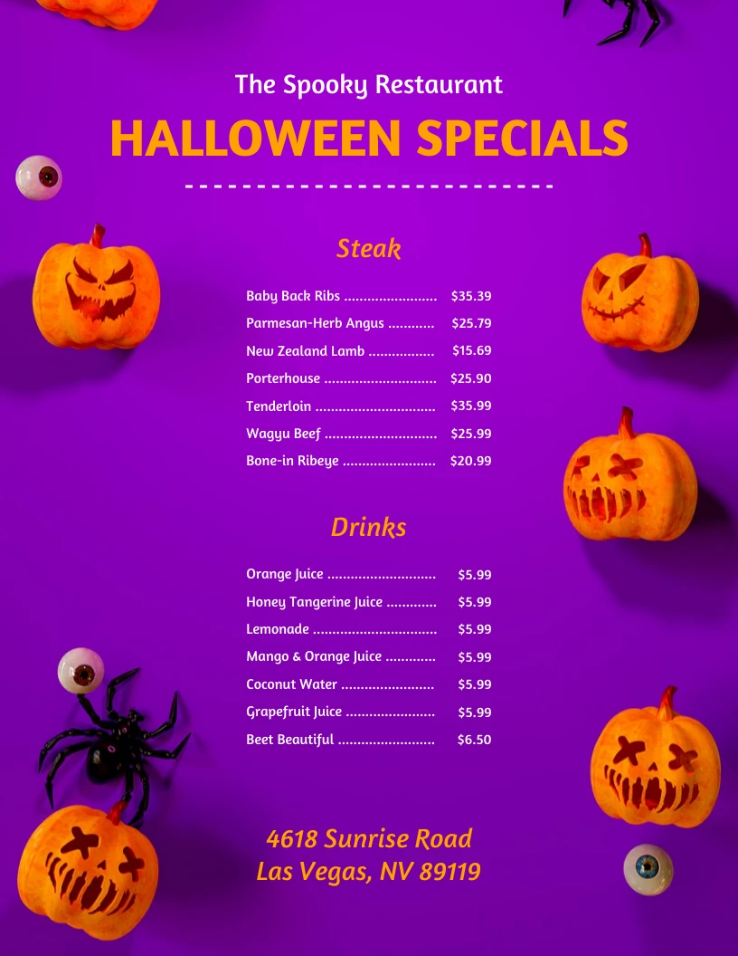 Purple Modern 3d Illustration Halloween Special Menu Venngage