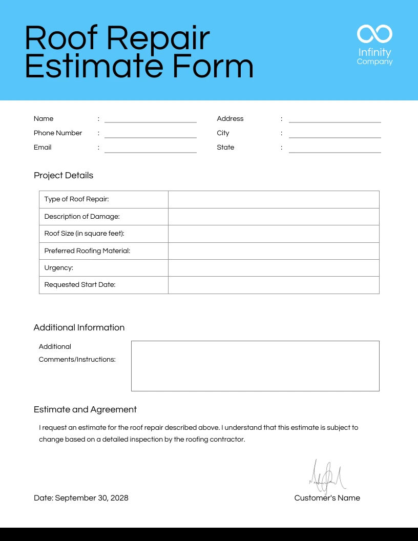 Roof Repair Estimate Form Template - Venngage