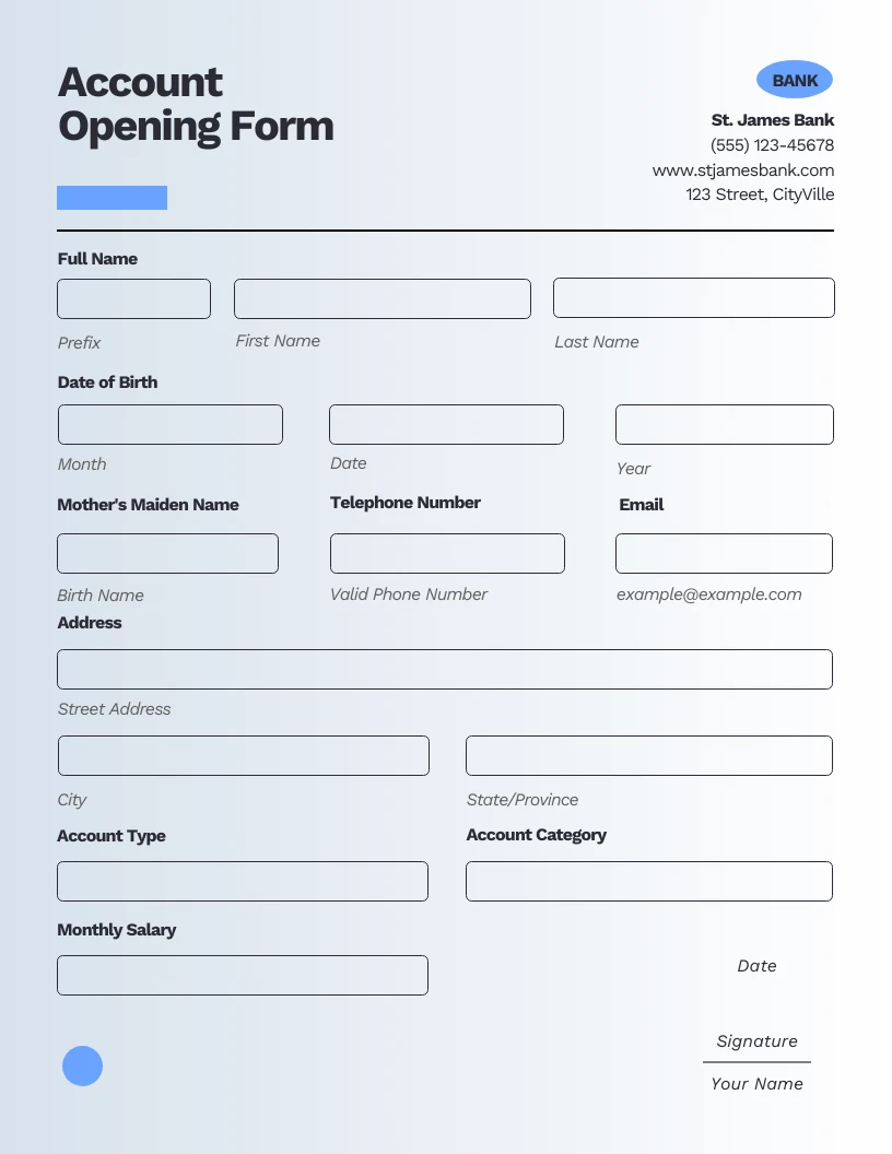 Form samples: (a) university application form; (b) bank account