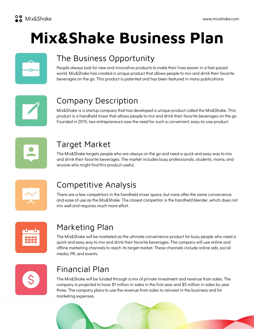 make one page business plan