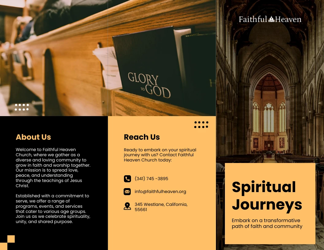 Orange and Black Church Brochure Template - Venngage