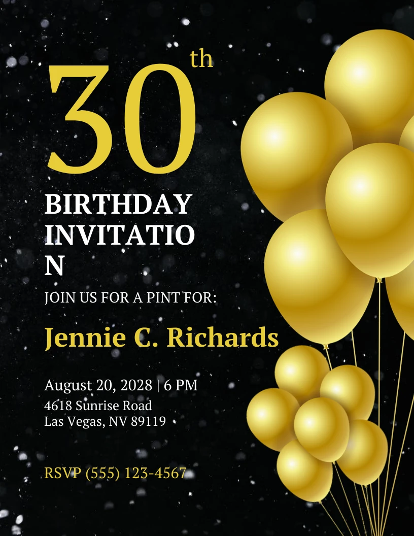 Invitations simples d'anniversaire du 30e anniversaire - Venngage