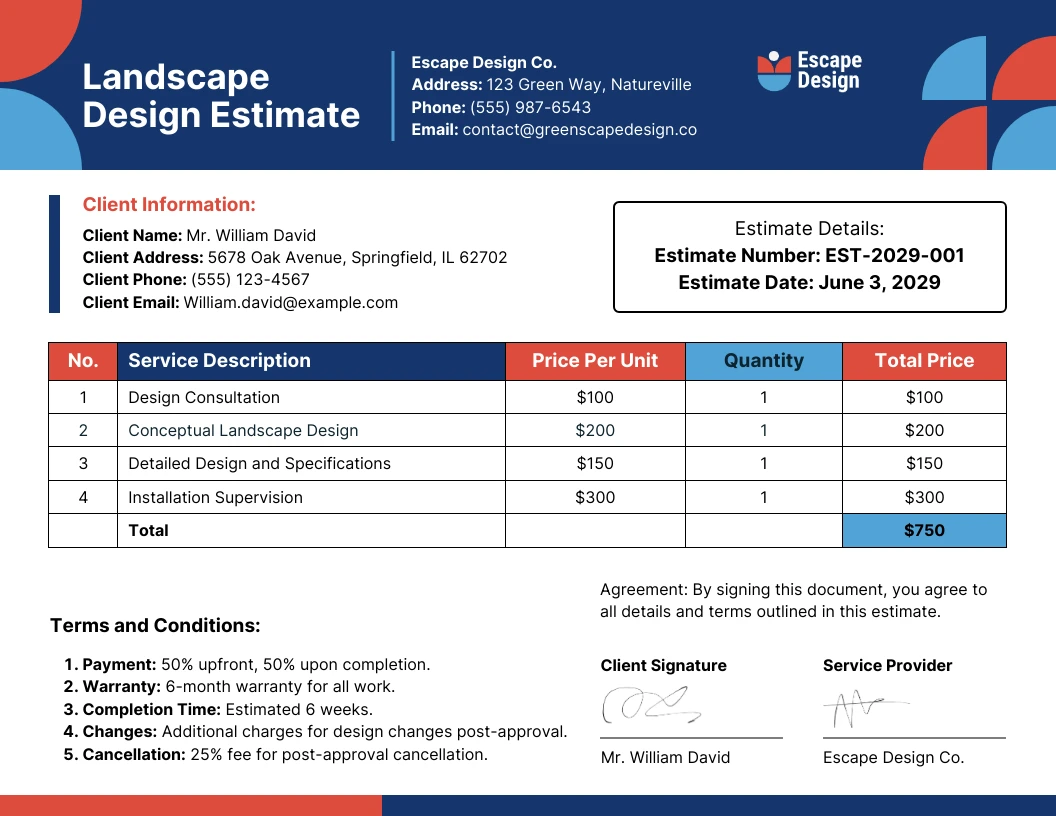 Landscape Design Estimate Template - Venngage