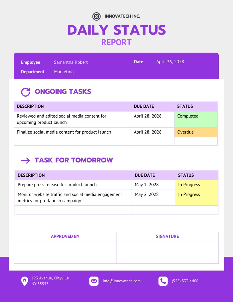 Daily status report template venngage