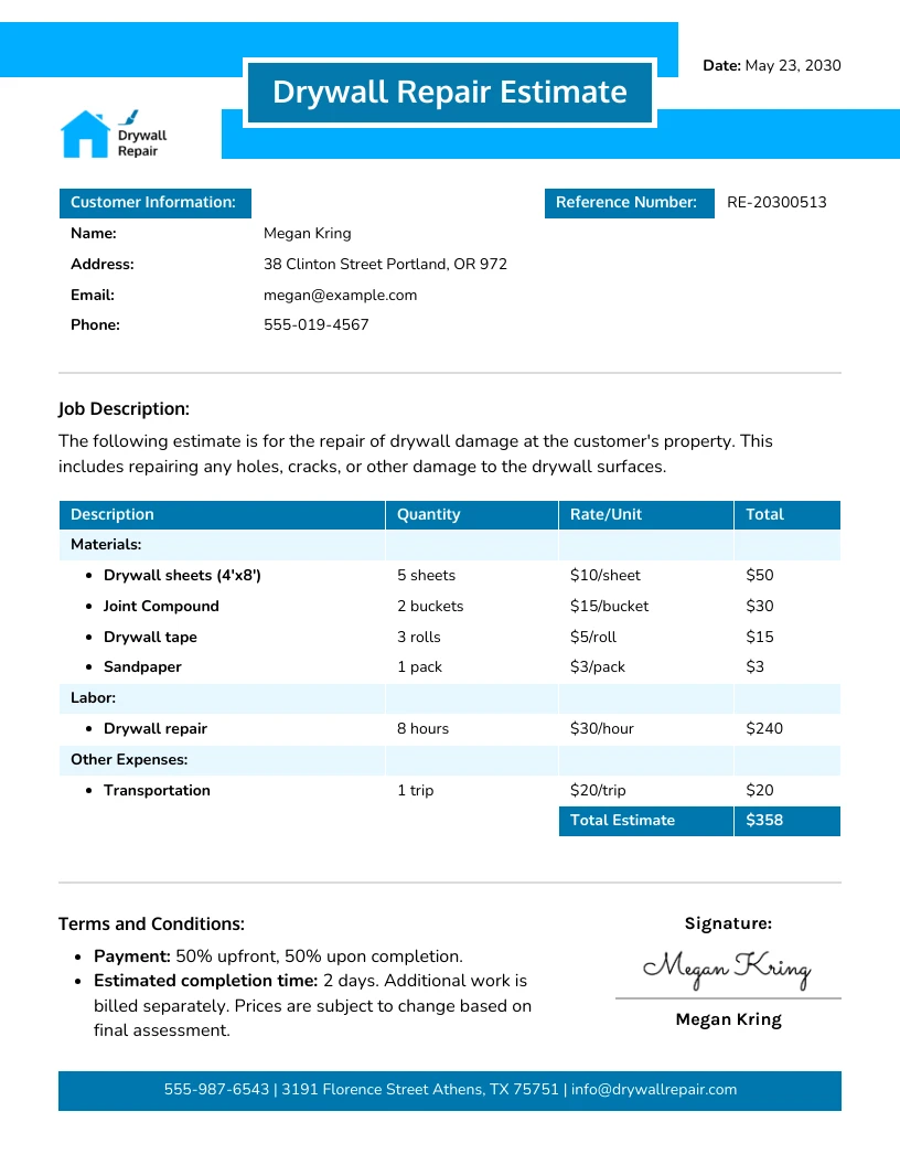 Drywall Repair Estimate Template - Venngage