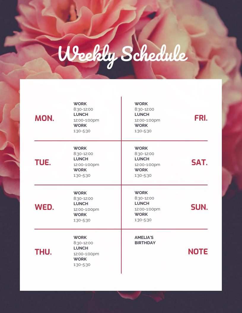 Floral Weekly Schedule Venngage