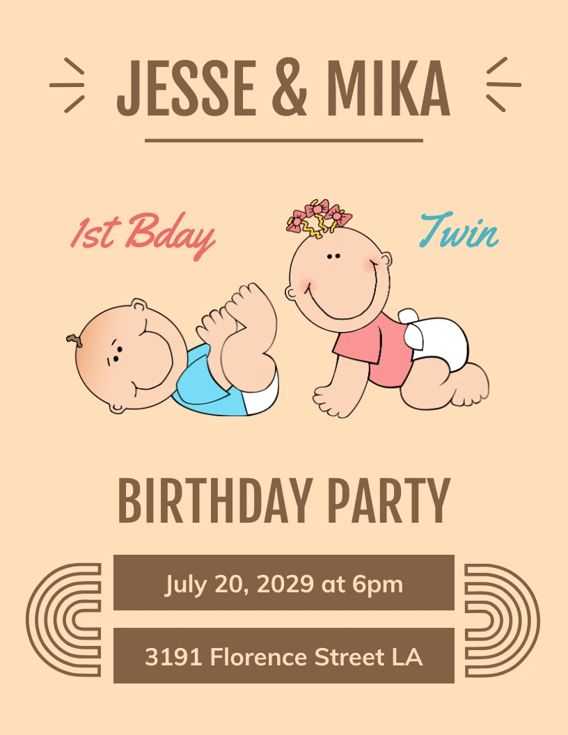 Brown Cute Illustration Baby St Birthday Party Invitation Venngage