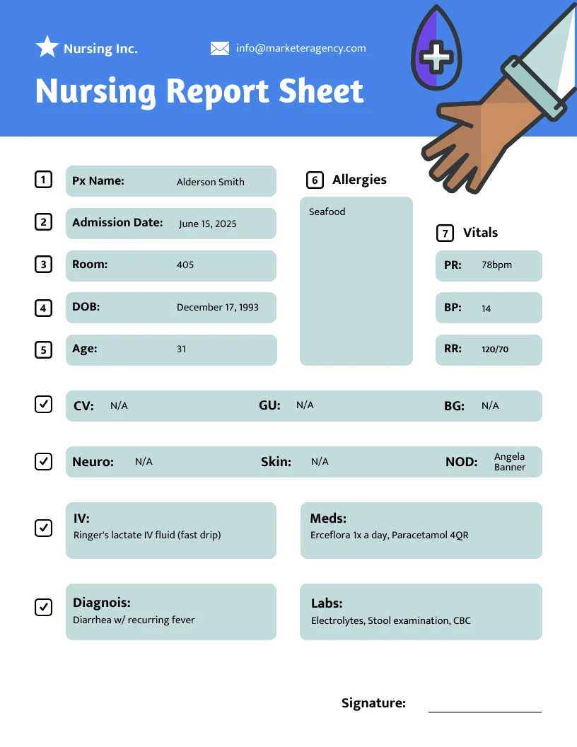 Nursing Report Sheets Template - Venngage