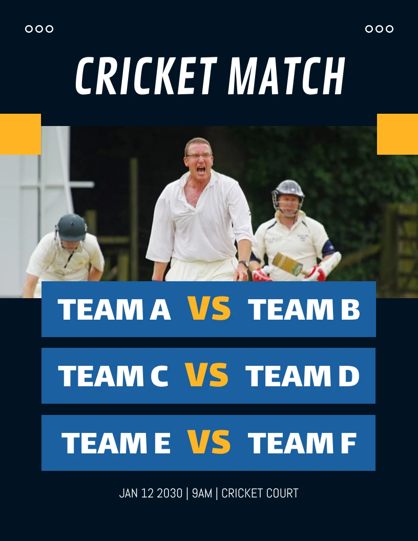 Dark Blue Simple Playful Cricket Match Schedule Template Venngage
