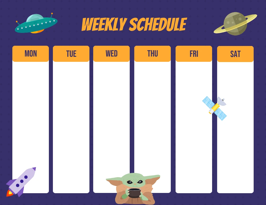 Dark Blue Modern Space Anime Weekly Schedule Template - Venngage