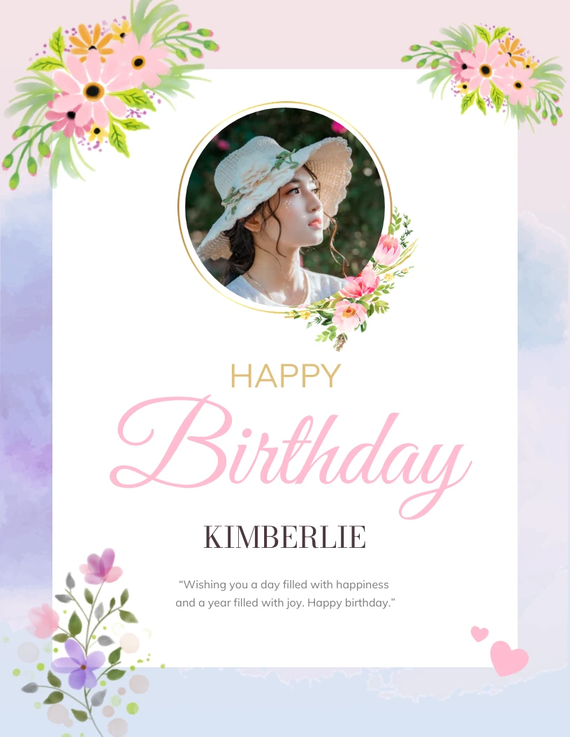 Pastel Floral Watercolor Happy Birthday Poster Venngage