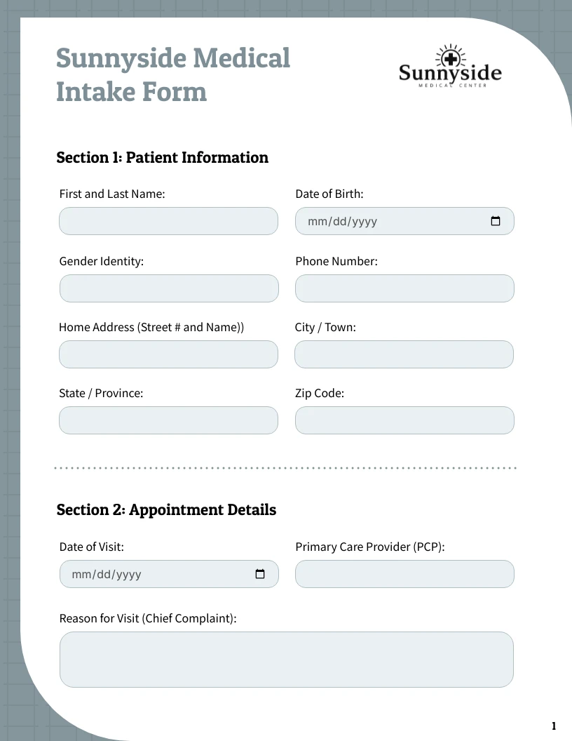 Medical Intake Form Template - Venngage